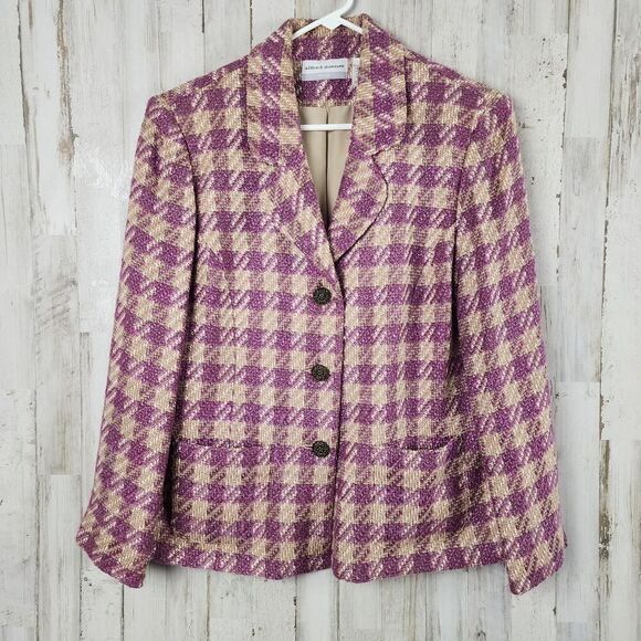Alfred Dunner Blazer Purple Tan Check Size  12P - Picture 1 of 11